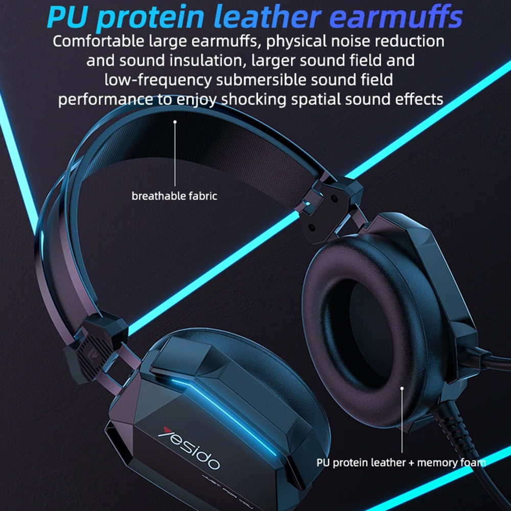 Gaming-hodetelefoner 3.5mm Yesido EK03, RGB, 2m, Svarte