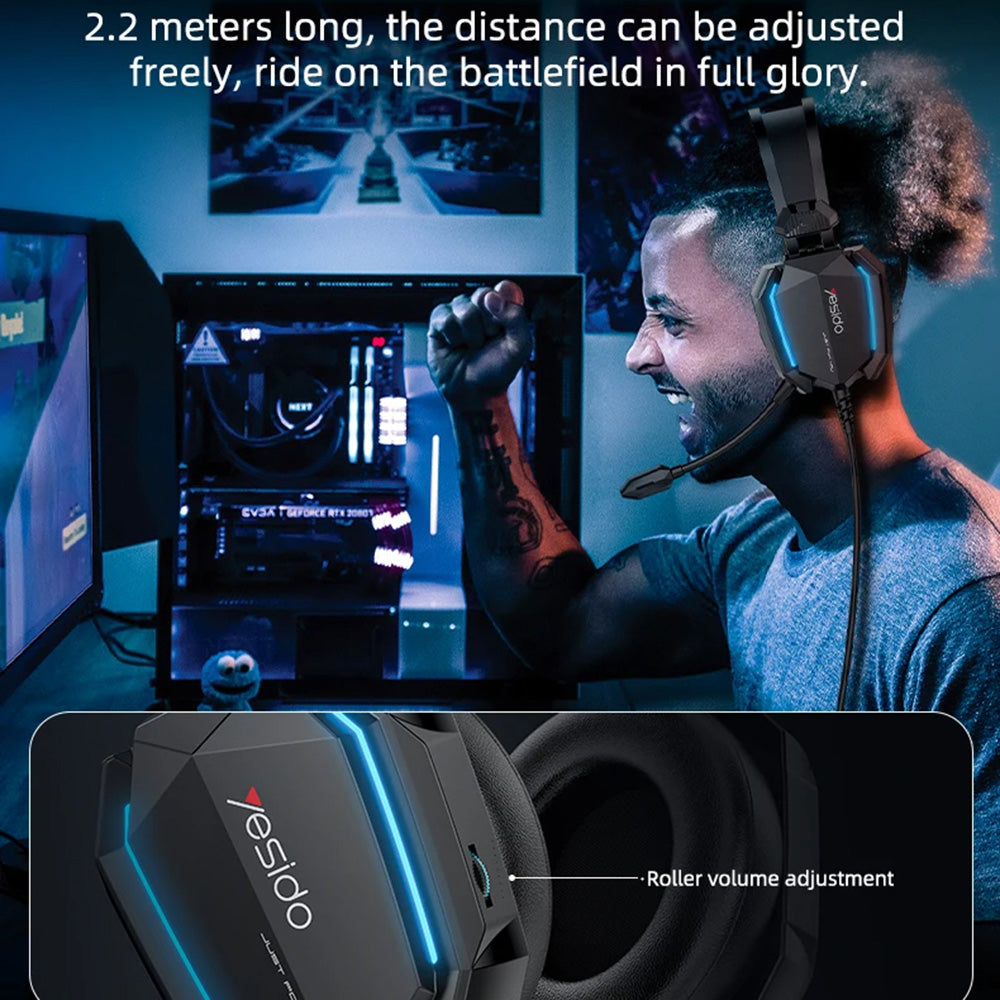 Gaming-hodetelefoner 3.5mm Yesido EK03, RGB, 2m, Svarte