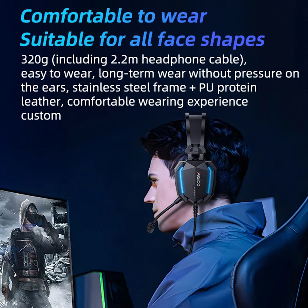 Gaming-hodetelefoner 3.5mm Yesido EK03, RGB, 2m, Svarte