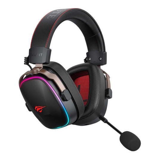 Gaminghodetelefoner Trådløse HAVIT H2039BG, RGB, BT / Wi-Fi / Kablet, Svart Okergul