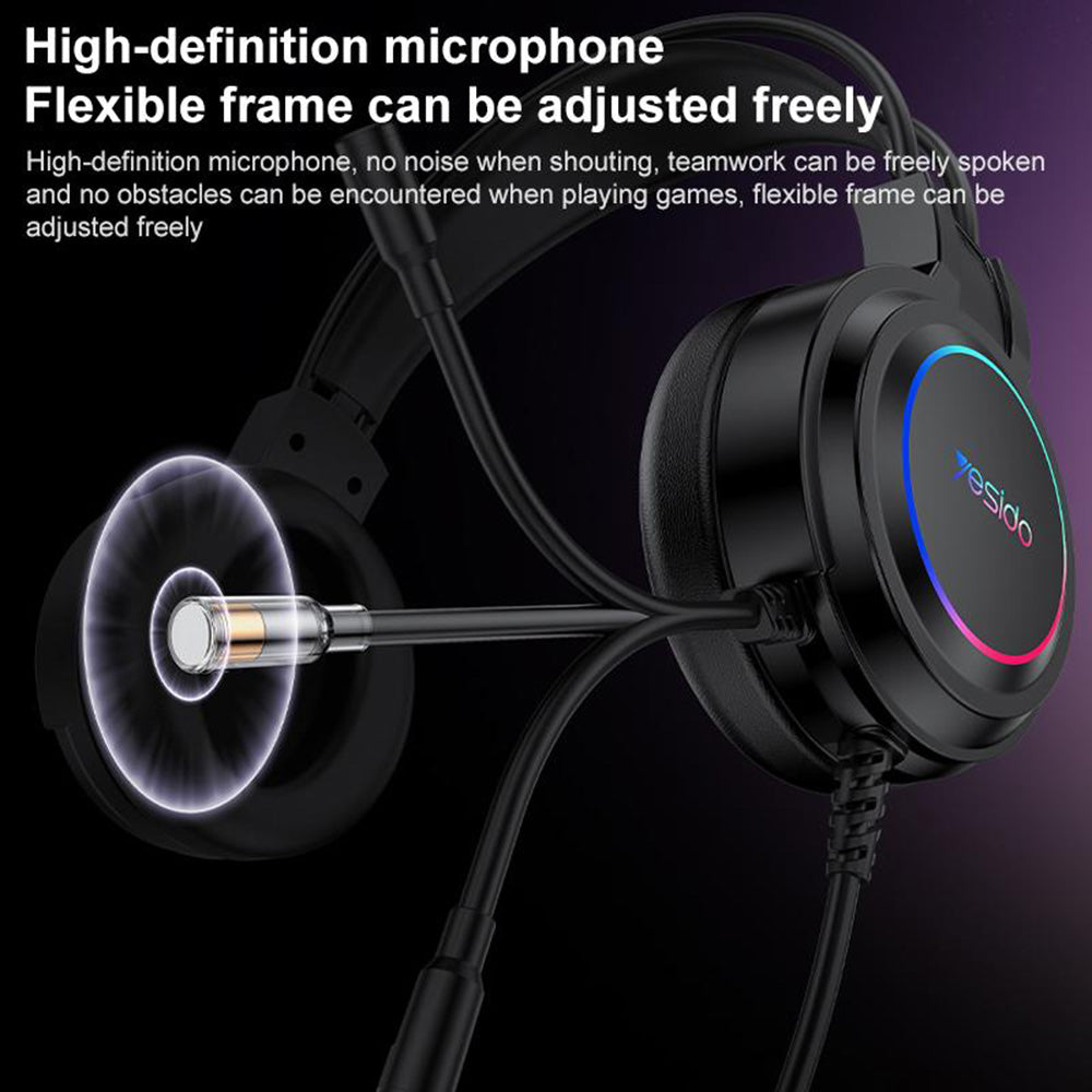 Gaming-hodetelefoner USB Yesido EK05, RGB, 1.2m, Svarte