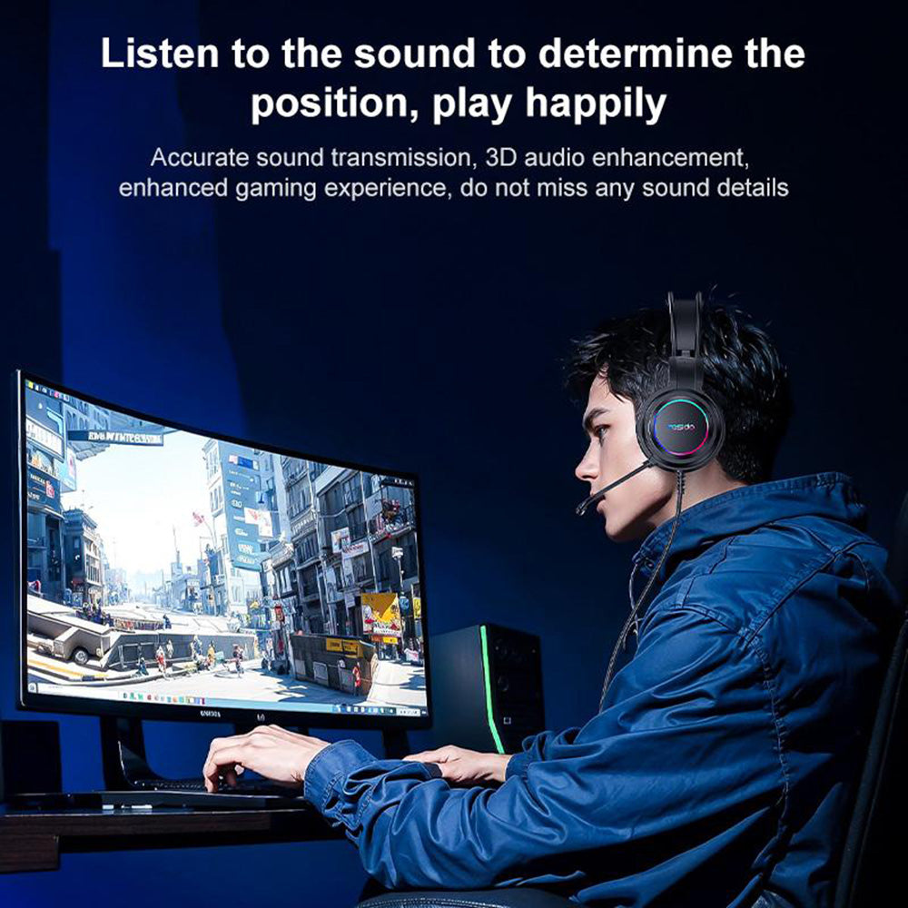 Gaming-hodetelefoner USB Yesido EK05, RGB, 1.2m, Svarte