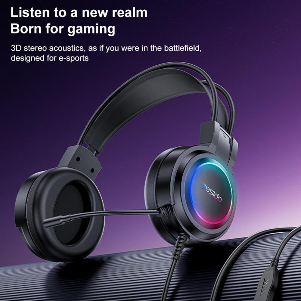 Gaming-hodetelefoner USB Yesido EK05, RGB, 1.2m, Svarte