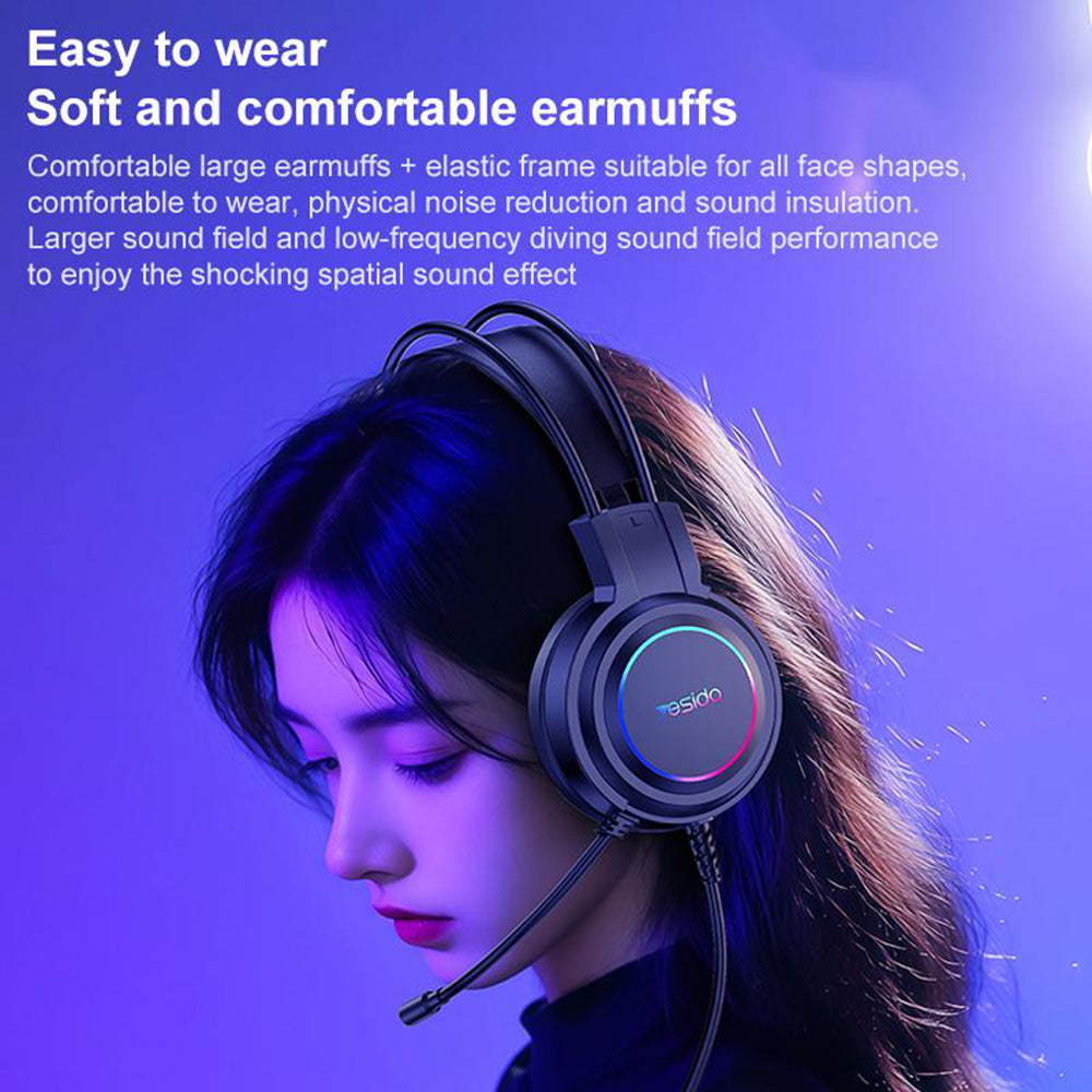 Gaming-hodetelefoner USB Yesido EK05, RGB, 1.2m, Svarte
