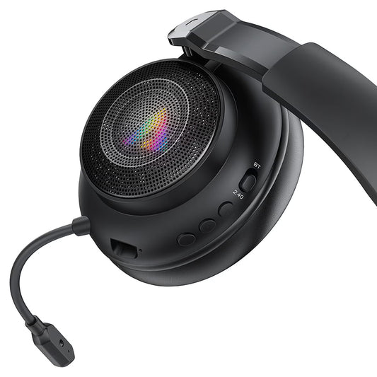 Trådløse gaminghodetelefoner Acefast H15, RGB, BT / Wi-Fi / Kablet, Svart