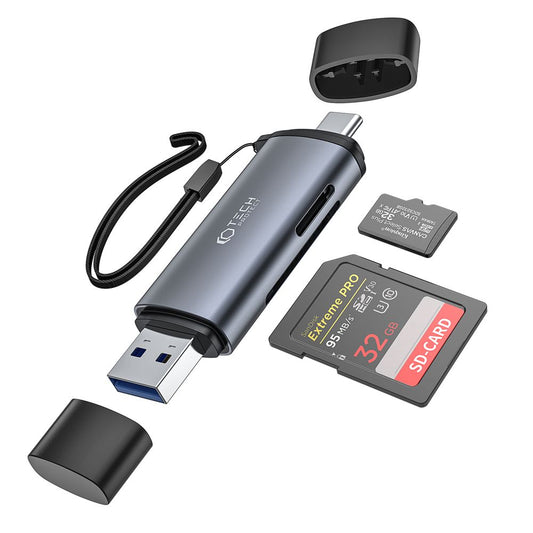 USB / USB-C kortleser Tech-Protect, SD - microSD, Grå