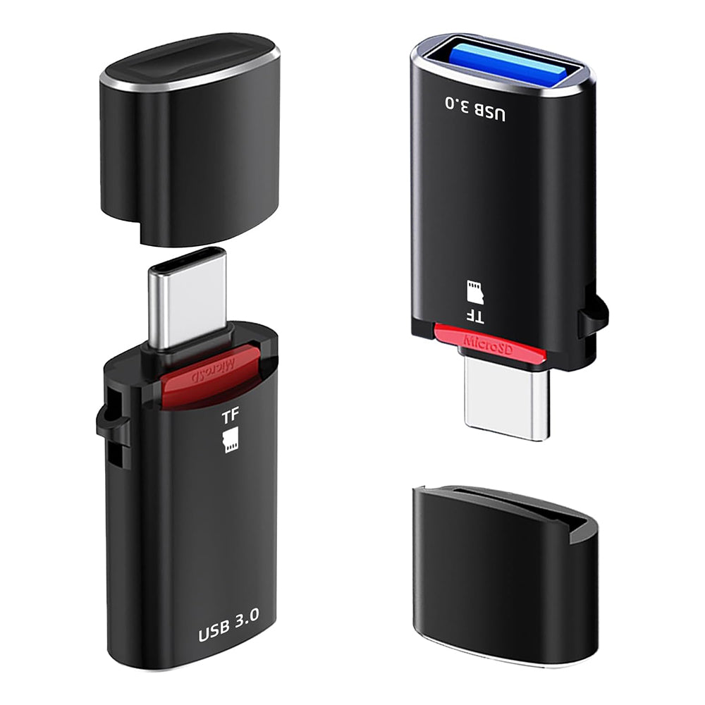 Kortleser USB-C Techsuit AluVoltX, USB-A (OTG) - microSD, Svart
