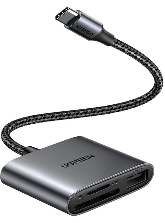 Kortleser USB-C UGREEN CM387, USB-A - SD - microSD, Svart