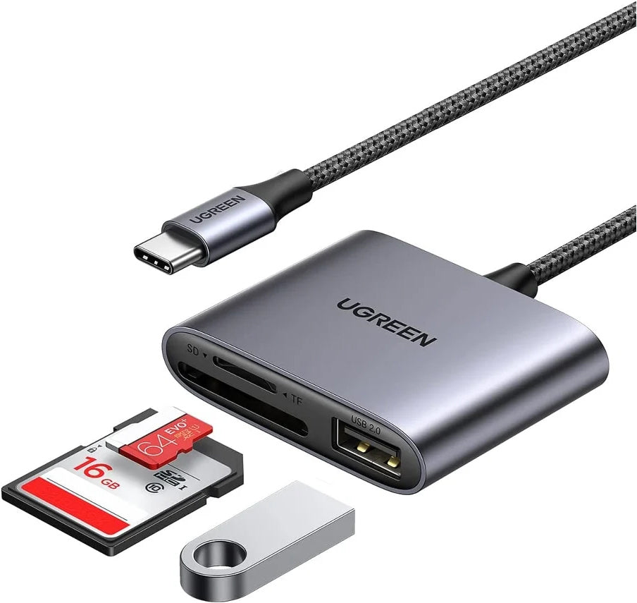 Kortleser USB-C UGREEN CM387, USB-A (OTG) - SD - microSD, Svart