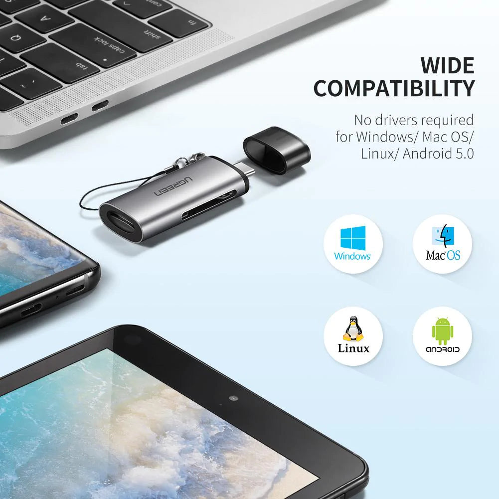 Kortleser USB-C UGREEN CM184, SD - microSD, Grå
