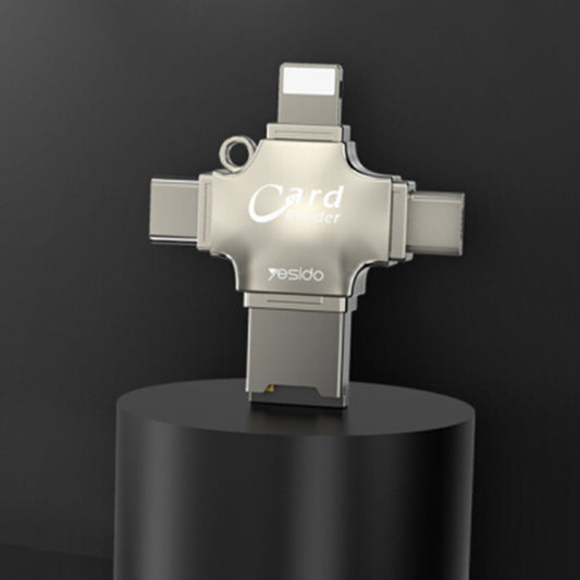 Kortleser USB / USB-C / Lightning / microUSB Yesido GS13, microSD, Sølv