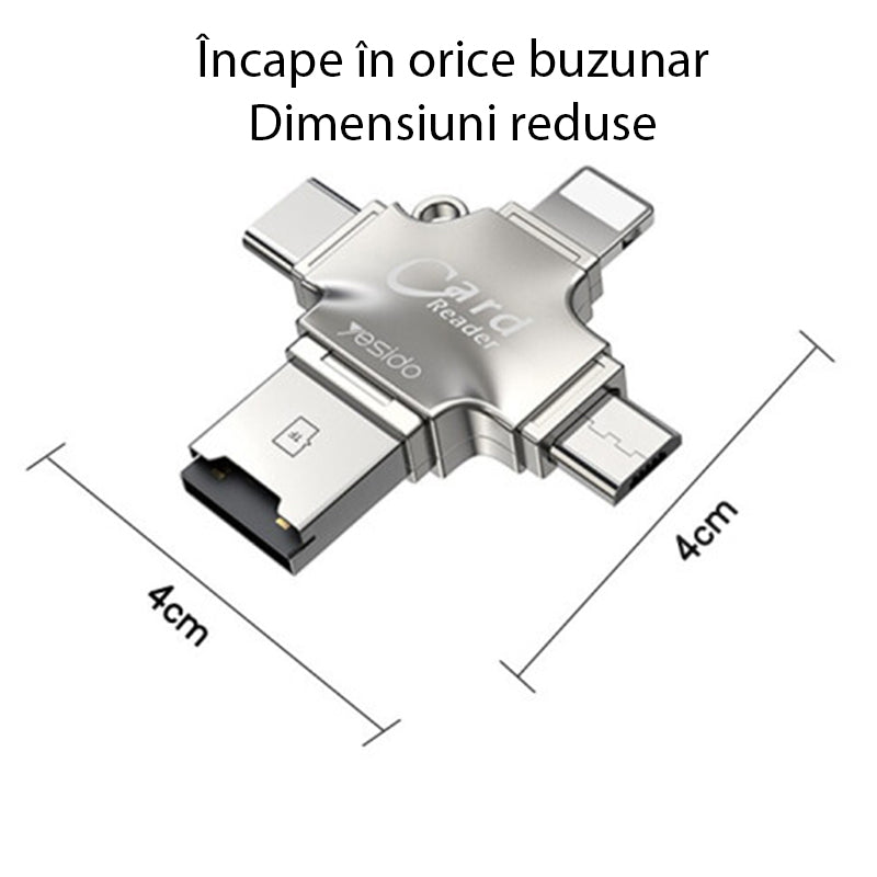 Kortleser USB / USB-C / Lightning / microUSB Yesido GS13, microSD, Sølv