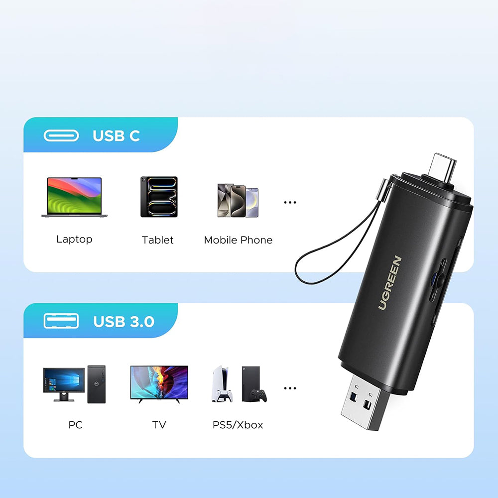 Kortleser USB / USB-C UGREEN CM803 (65024), SD - microSD, Svart