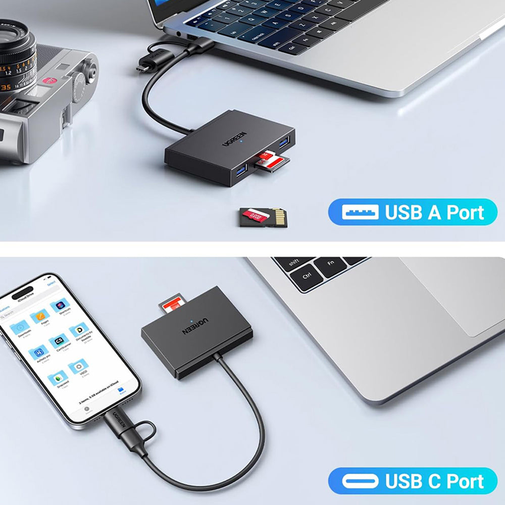 Kortleser USB / USB-C UGREEN CM812 (45167), SD - microSD - 2 x USB-A, Svart