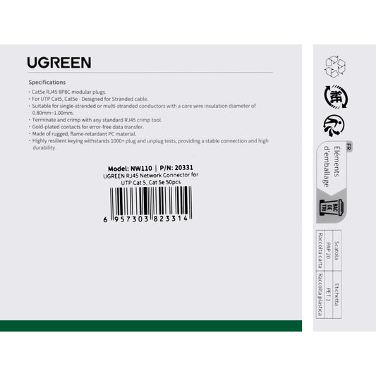Nettverkskontakt UGREEN NW110, RJ45, Cat5, sett med 50 stk.