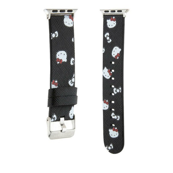 Hello Kitty Leather Kitty & Bows reim for Apple Watch 42mm / 41mm / 40mm / 38mm Series, Svart