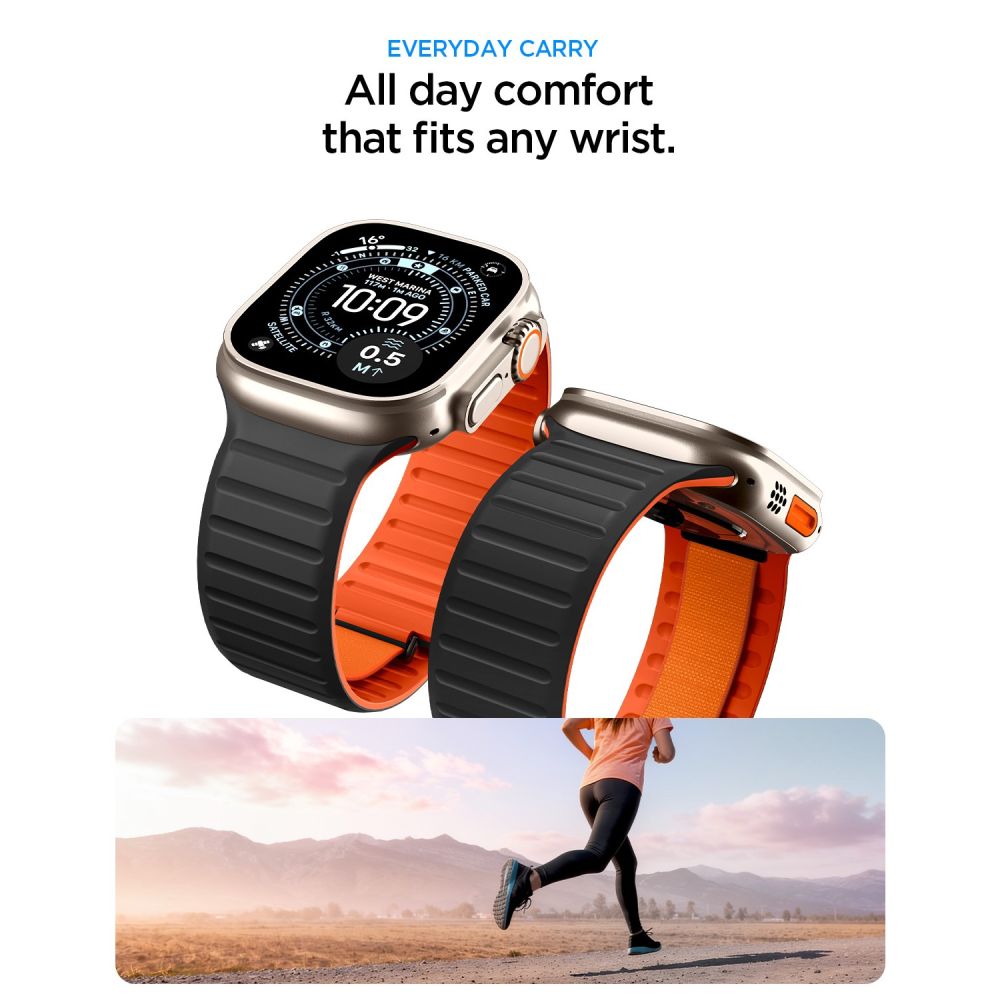 Spigen Athlex Air M rem for Apple Watch 49mm / 46mm / 45mm / 44mm-serien, svart oransje AMP11534