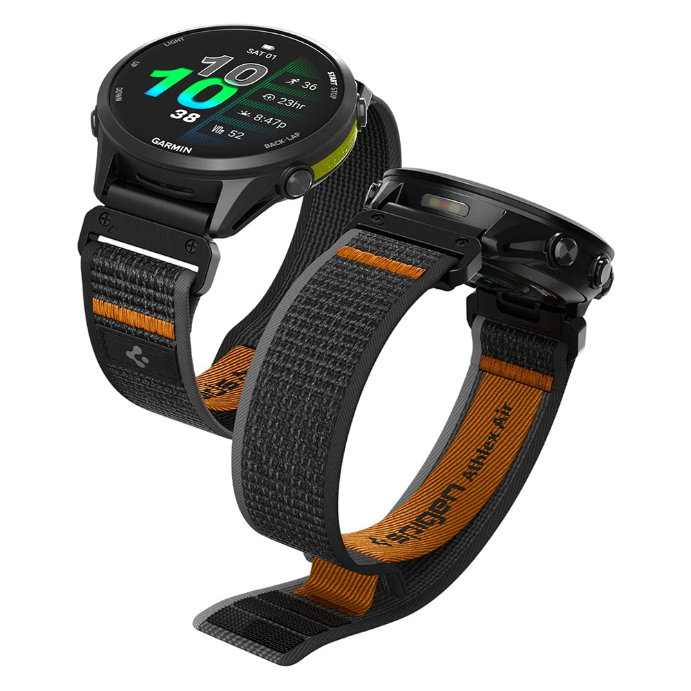 Spigen Athlex Air rem for Garmin Watch Fenix / Forerunner / Approach Series, 22mm, svart oransje AMP11426