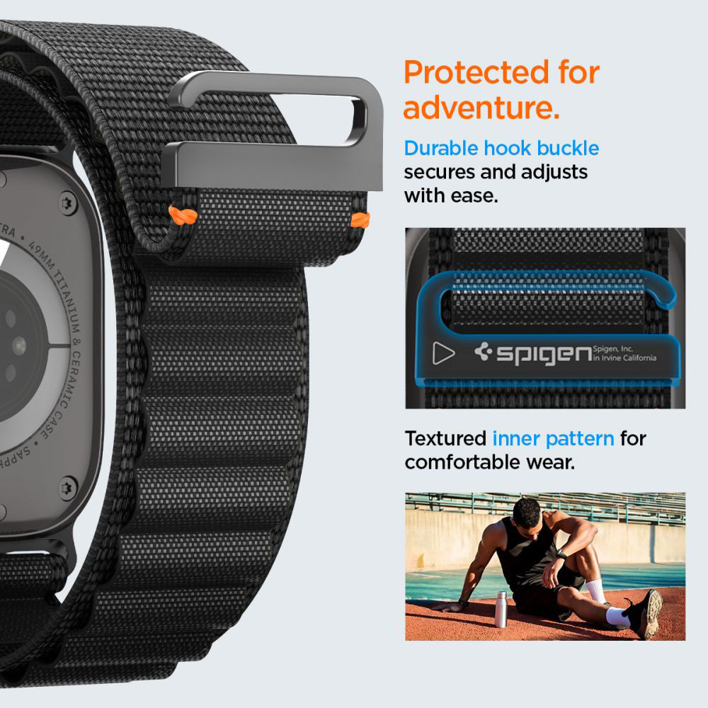 Spigen WBF1 reim for Apple Watch 49mm / 46mm / 45mm / 44mm Series, Svart AMP10144