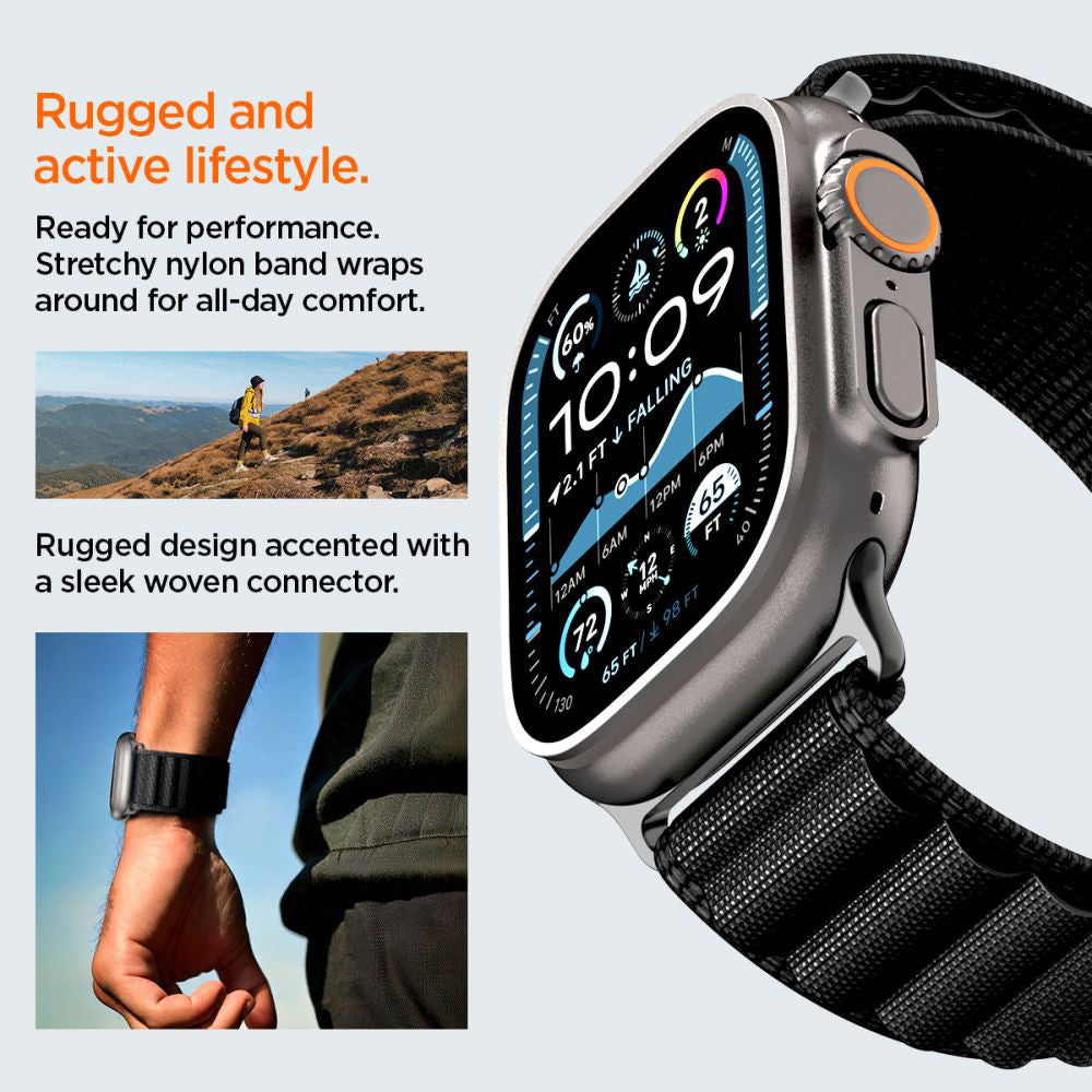 Spigen WBF1 reim for Apple Watch 49mm / 46mm / 45mm / 44mm Series, Svart AMP10144