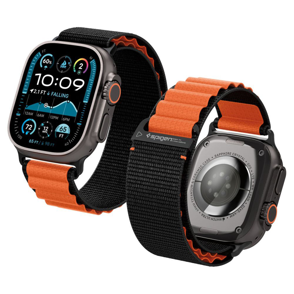 Spigen WBF1 reim for Apple Watch 49mm / 46mm / 45mm / 44mm Series, Svart Oransje AMP10145