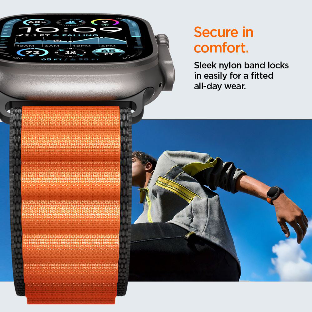 Spigen WBF1 reim for Apple Watch 49mm / 46mm / 45mm / 44mm Series, Svart Oransje AMP10145
