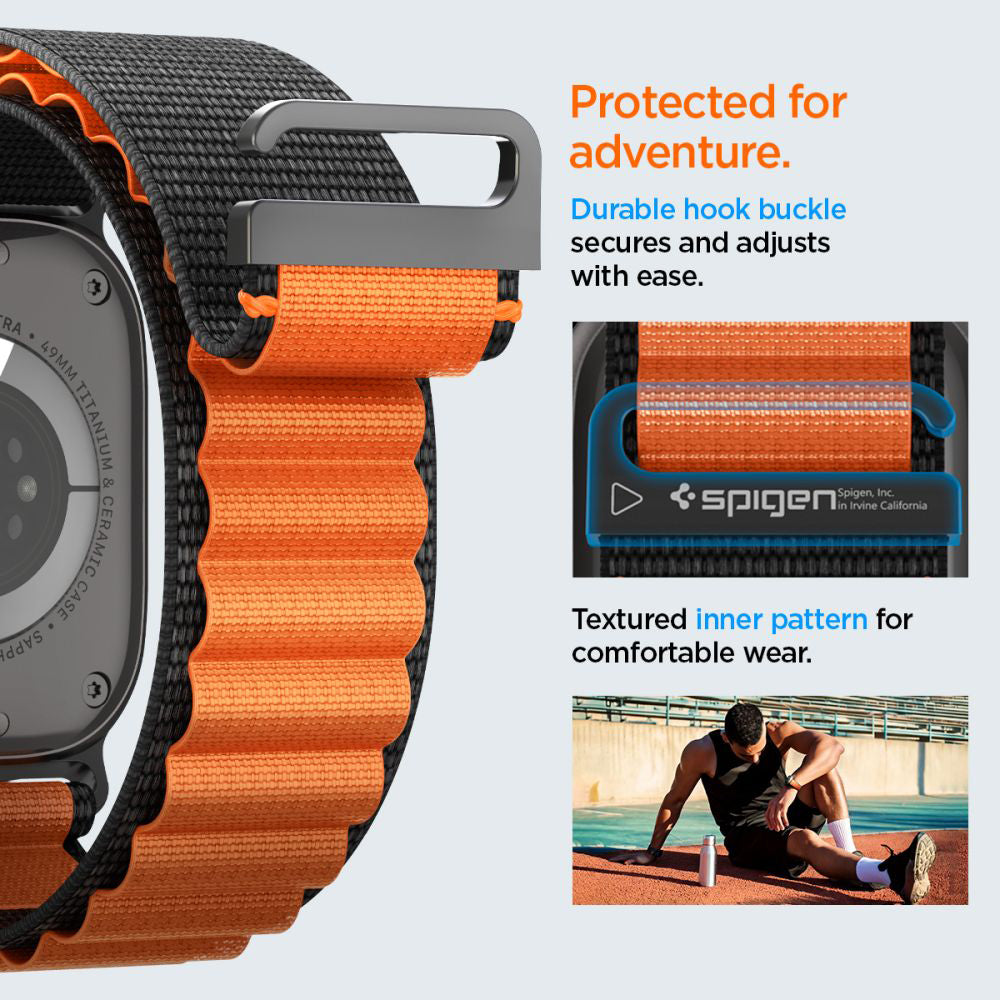 Spigen WBF1 reim for Apple Watch 49mm / 46mm / 45mm / 44mm Series, Svart Oransje AMP10145