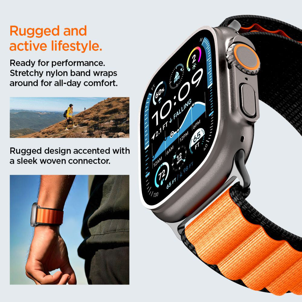 Spigen WBF1 reim for Apple Watch 49mm / 46mm / 45mm / 44mm Series, Svart Oransje AMP10145