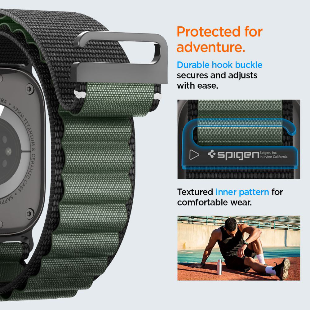 Spigen WBF1 reim for Apple Watch 49mm / 46mm / 45mm / 44mm Series, Svart Grønn AMP10223