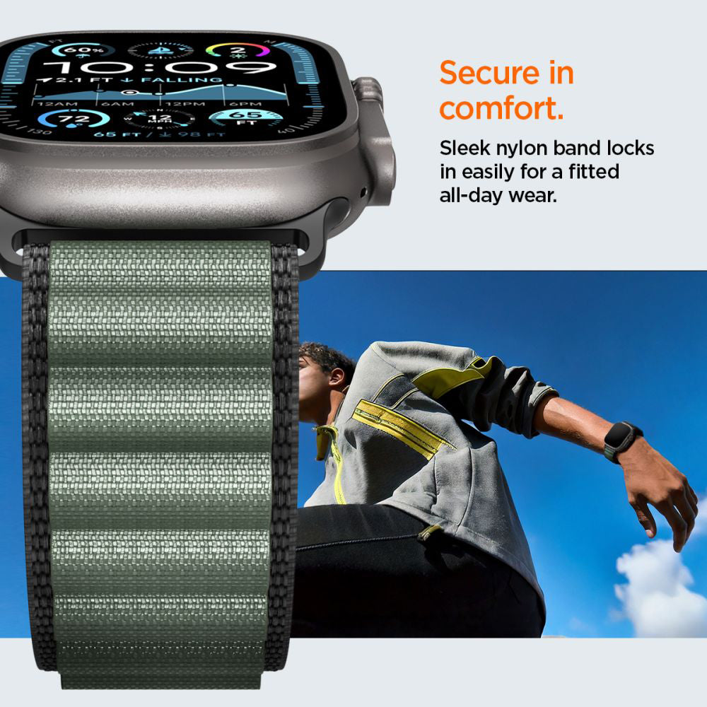 Spigen WBF1 reim for Apple Watch 49mm / 46mm / 45mm / 44mm Series, Svart Grønn AMP10223