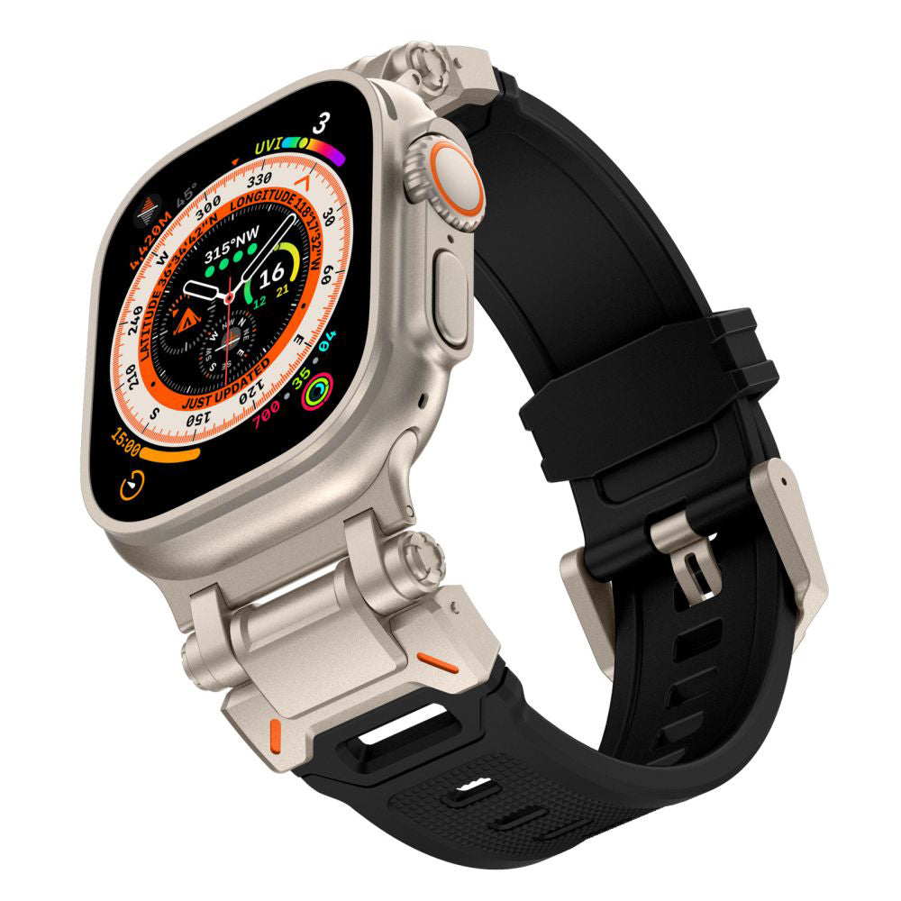Techsuit W064 reim for Apple Watch 49mm / 46mm / 45mm / 44mm / 42mm Series, Svart Sølv