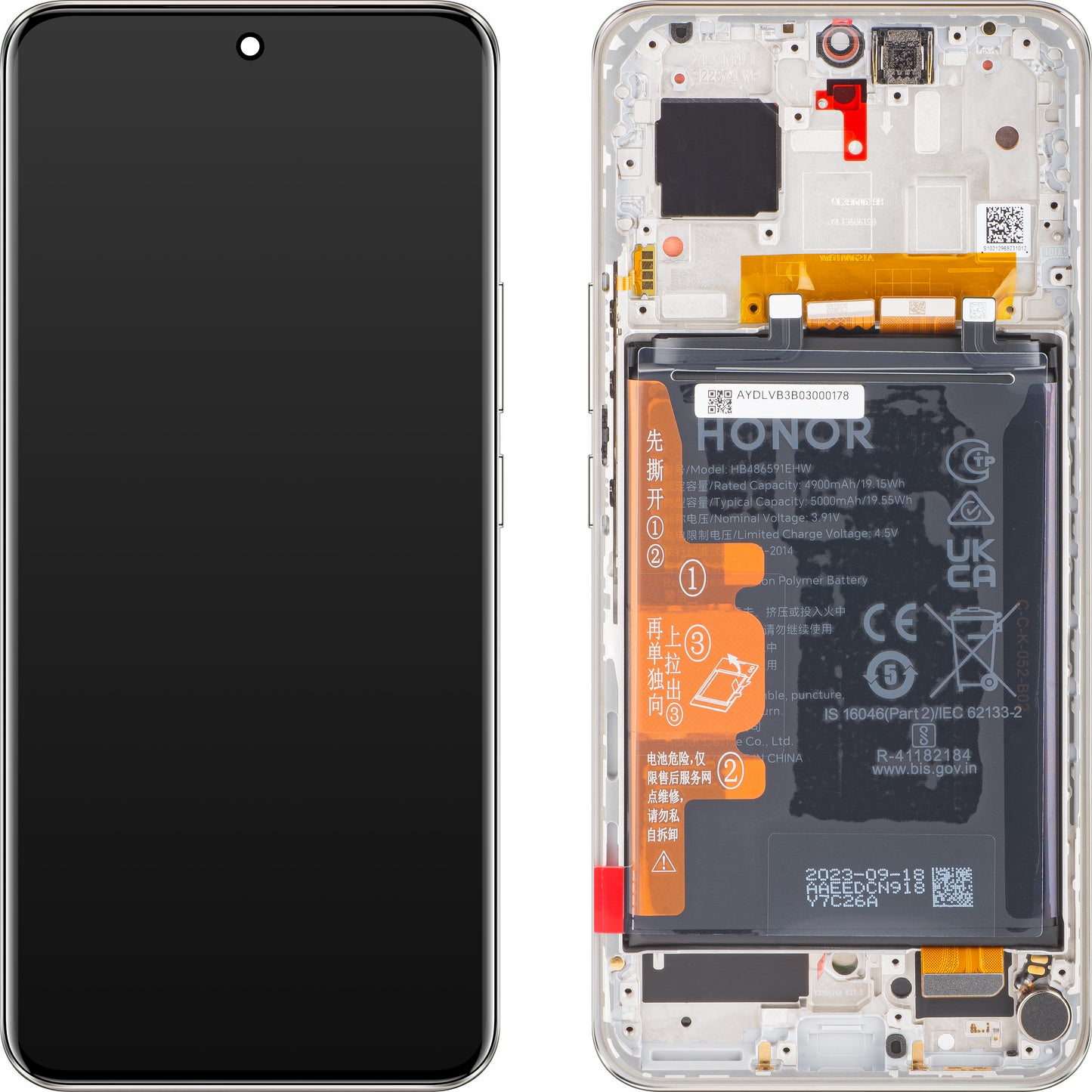 Berøringsskjerm med berøringsskjerm Honor 90, med ramme og batteri, sølv (diamantsølv), Servicepakke 0235AGDR Servicepakke 0235AGDR