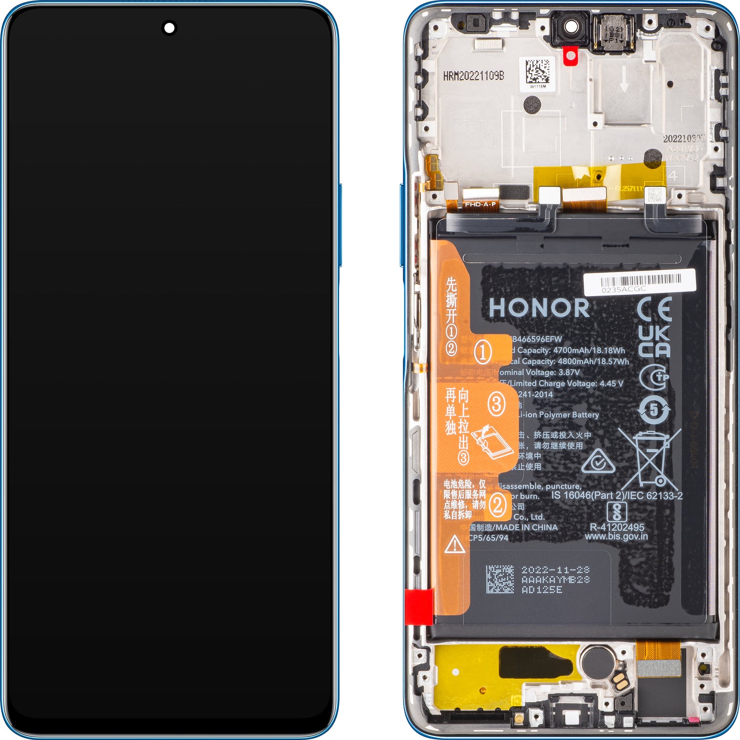 Berøringsskjerm med berøringsskjerm Honor Magic4 Lite, med ramme og batteri, Blå (Ocean Blue), Servicepakke 0235ABST Servicepakke 0235ABST