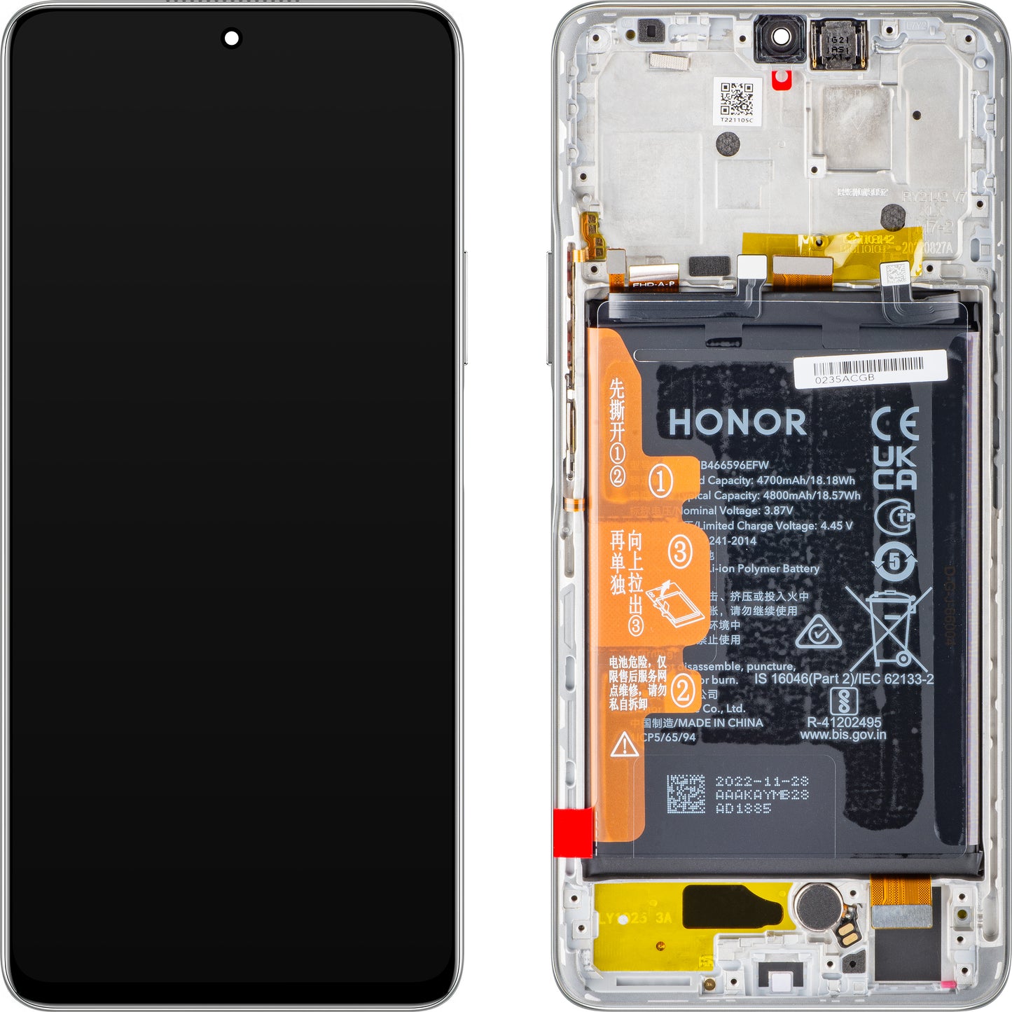 Berøringsskjerm med berøringsskjerm Honor Magic4 Lite, med ramme og batteri, titansølv, servicepakke 0235ABSS