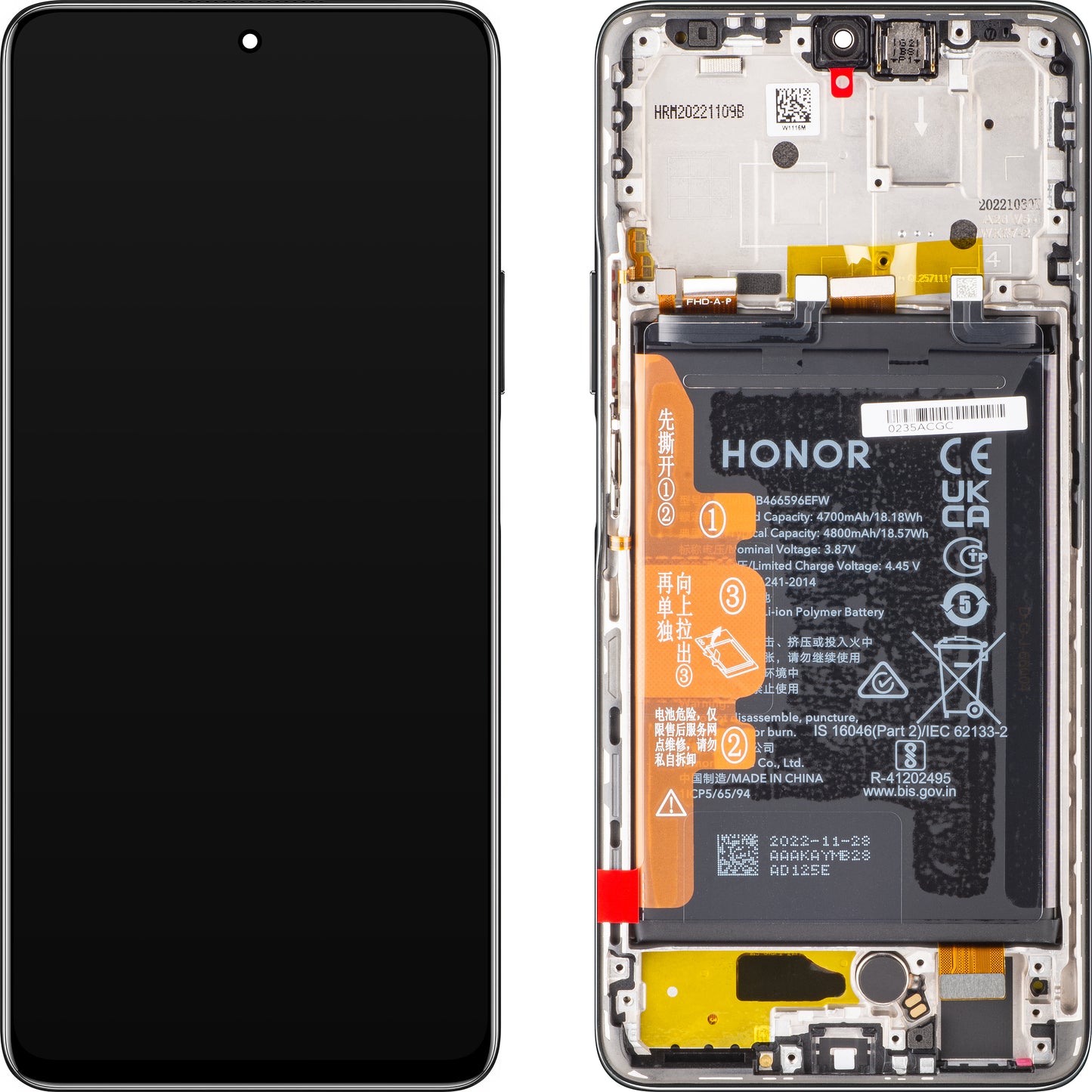 Berøringsskjerm med berøringsskjerm Honor Magic4 Lite, med ramme og batteri, Midnight Black, Service Pack 0235ABSK Service Pack 0235ABSK