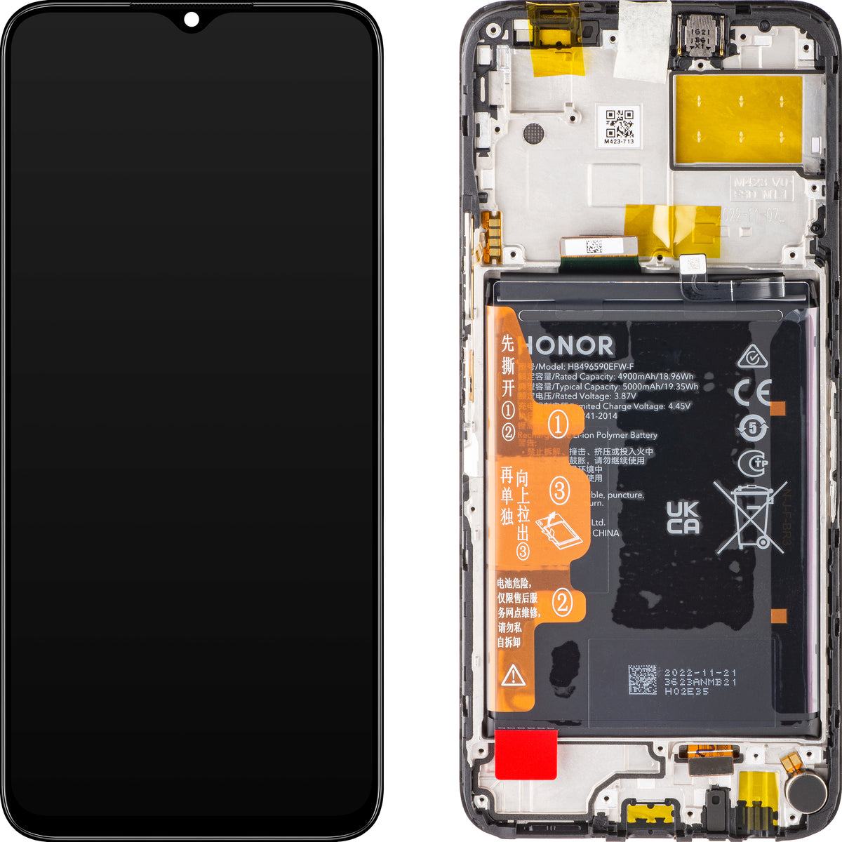 Berøringsskjerm Berøringsskjerm Honor X8 5G, med ramme og batteri, Midnight Black, Service Pack 0235ADAK