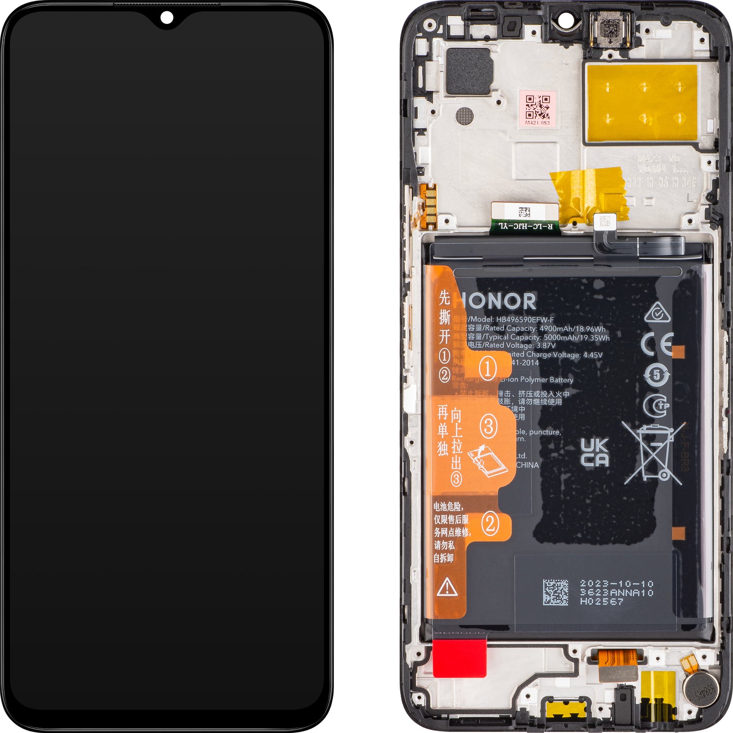 Berøringsskjerm med berøringsskjerm Honor 70 Lite, med ramme og batteri, svart, Servicepakke 0235AFJJJ Servicepakke 0235AFJJ