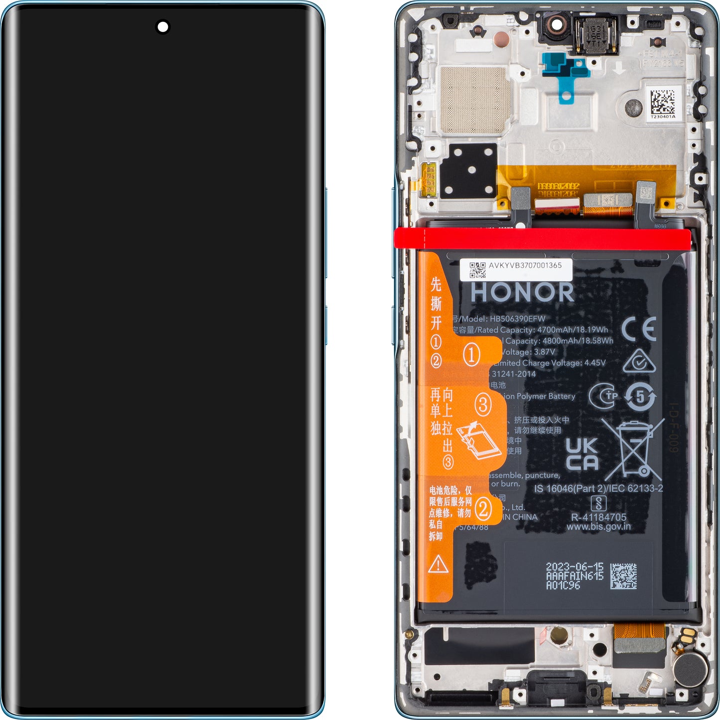 Display med Touchscreen Honor 70, med ramme og batteri, Blå (Icelandic Frost), Service Pack 0235ACMJ