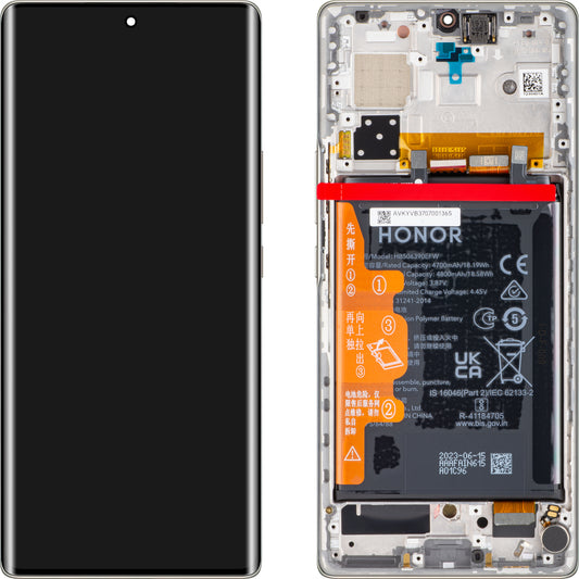 Berøringsskjerm Honor 70, med ramme og batteri, sølv (krystallsølv), Servicepakke 0235ACMGM Servicepakke 0235ACMG