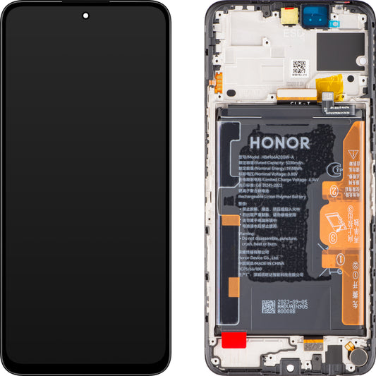Berøringsskjerm Berøringsskjerm Honor 90 Smart / X7b 4G, med ramme og batteri, svart (midnattssvart), Servicepakke 0235AHDQ
