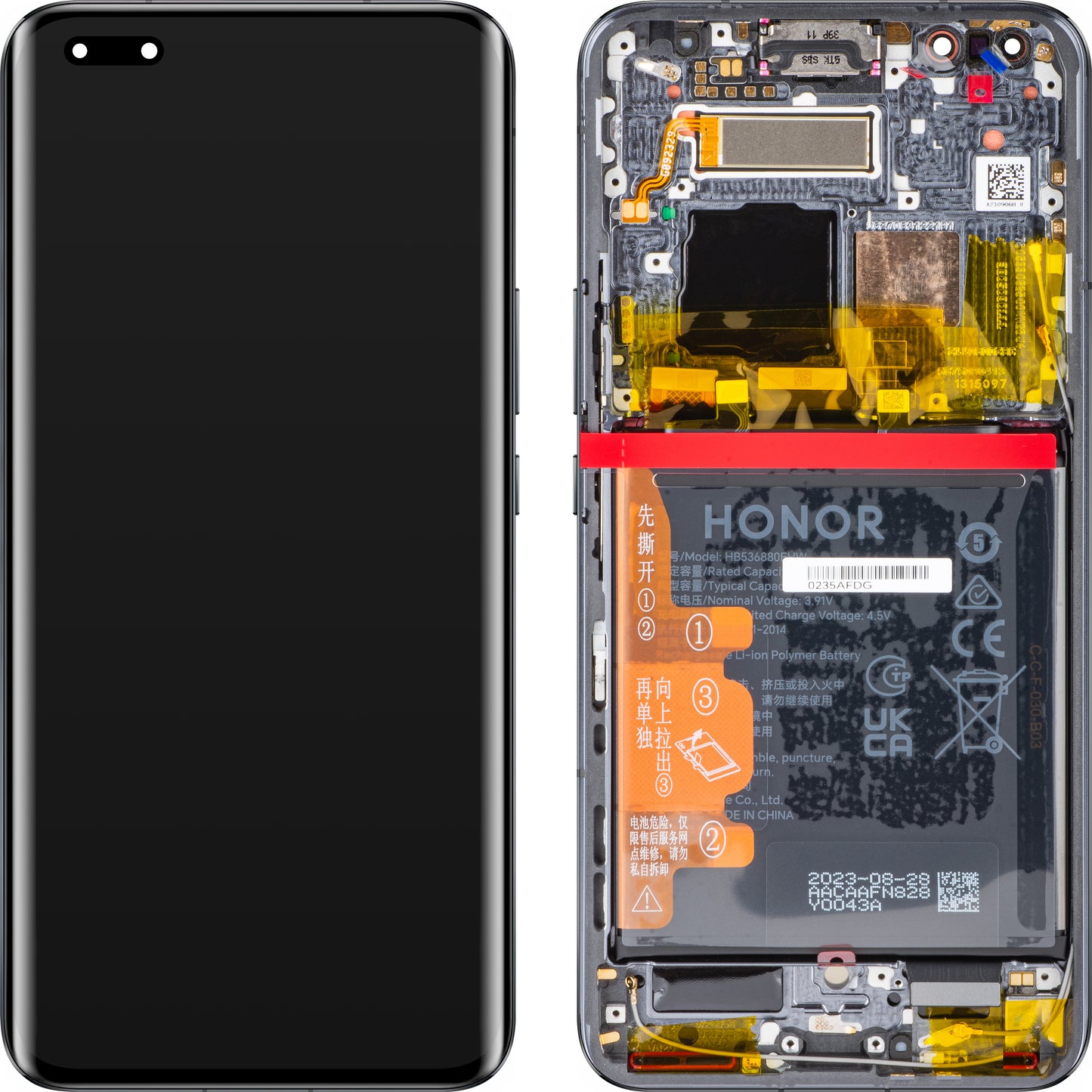 Berøringsskjerm med berøringsskjerm Honor Magic5 Pro, med ramme og batteri, svart, Servicepakke 0235AFDG