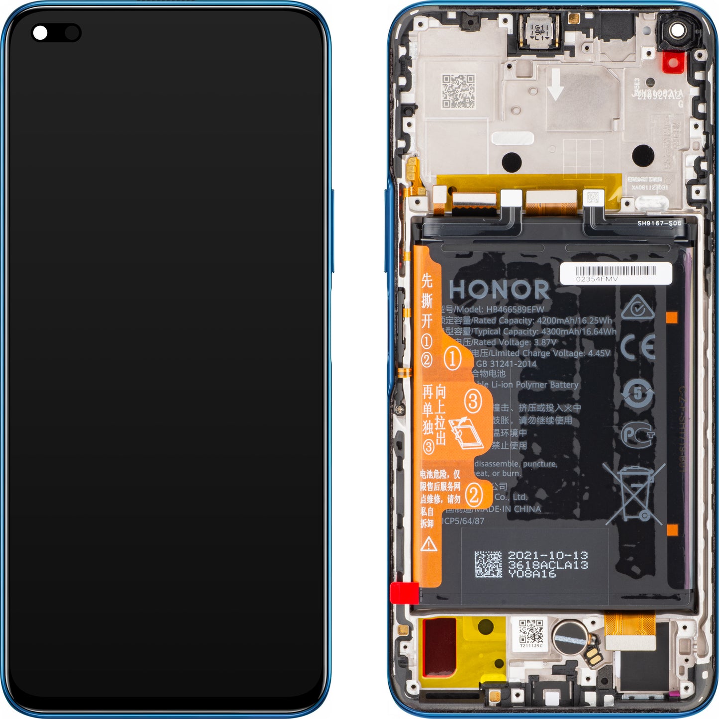 Berøringsskjerm Honor 50 Lite, med ramme og batteri, Deep Sea Blue, Service Pack 02354FMW