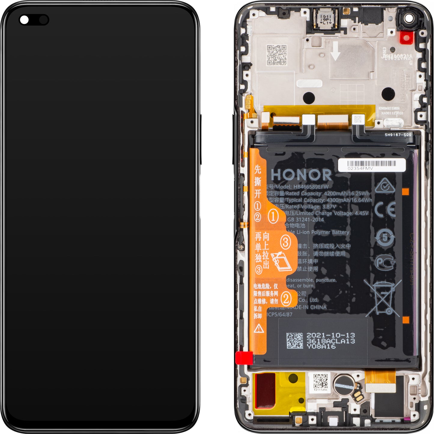 Berøringsskjerm Berøringsskjerm Honor 50 Lite, med ramme og batteri, Midnight Black, Service Pack 02354FMV