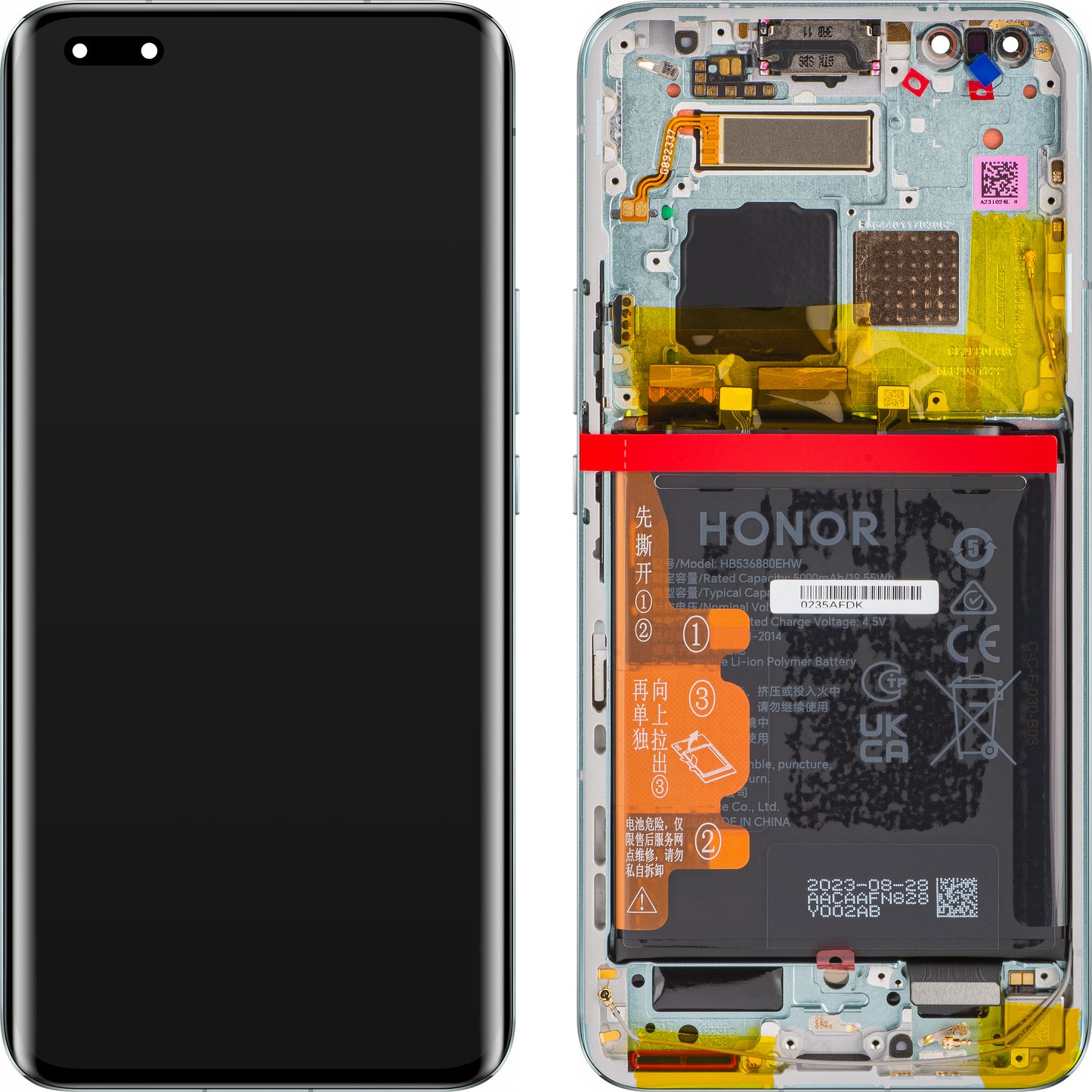 Berøringsskjerm Berøringsskjerm Honor Magic5 Pro, med ramme og batteri, Meadow Green, Servicepakke 0235AFDK