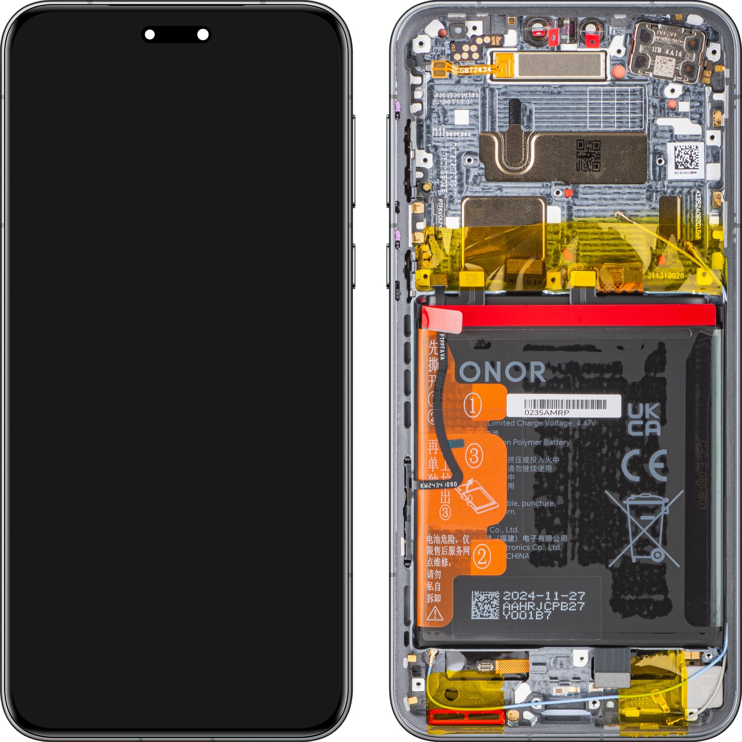 Display med Touchscreen Honor Magic7 Pro, med Ramme og Batteri, Svart, Service Pack 0235AMRM