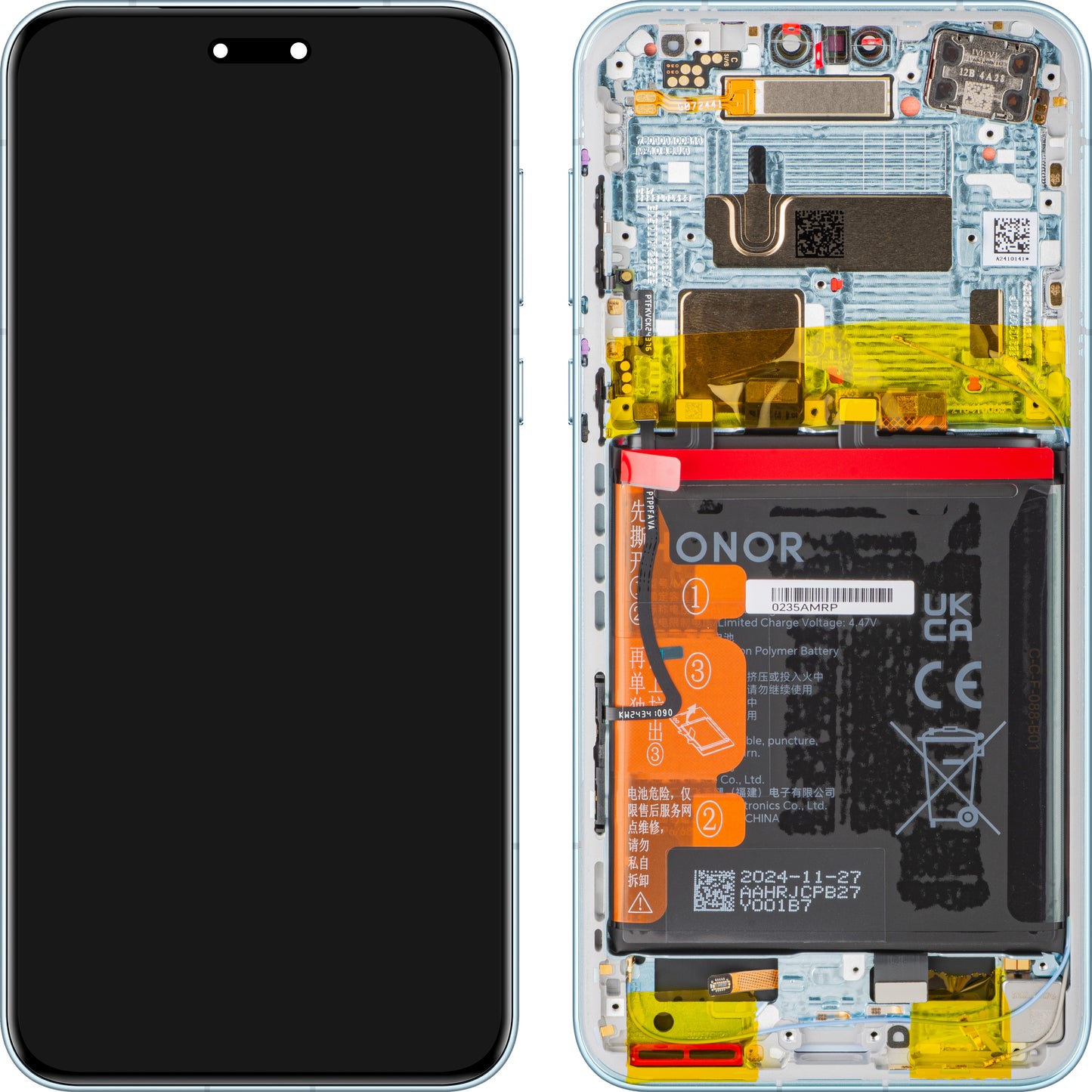 Display med Touchscreen Honor Magic7 Pro, med Ramme og Batteri, Blå (Breeze Blue), Service Pack 0235AMRP