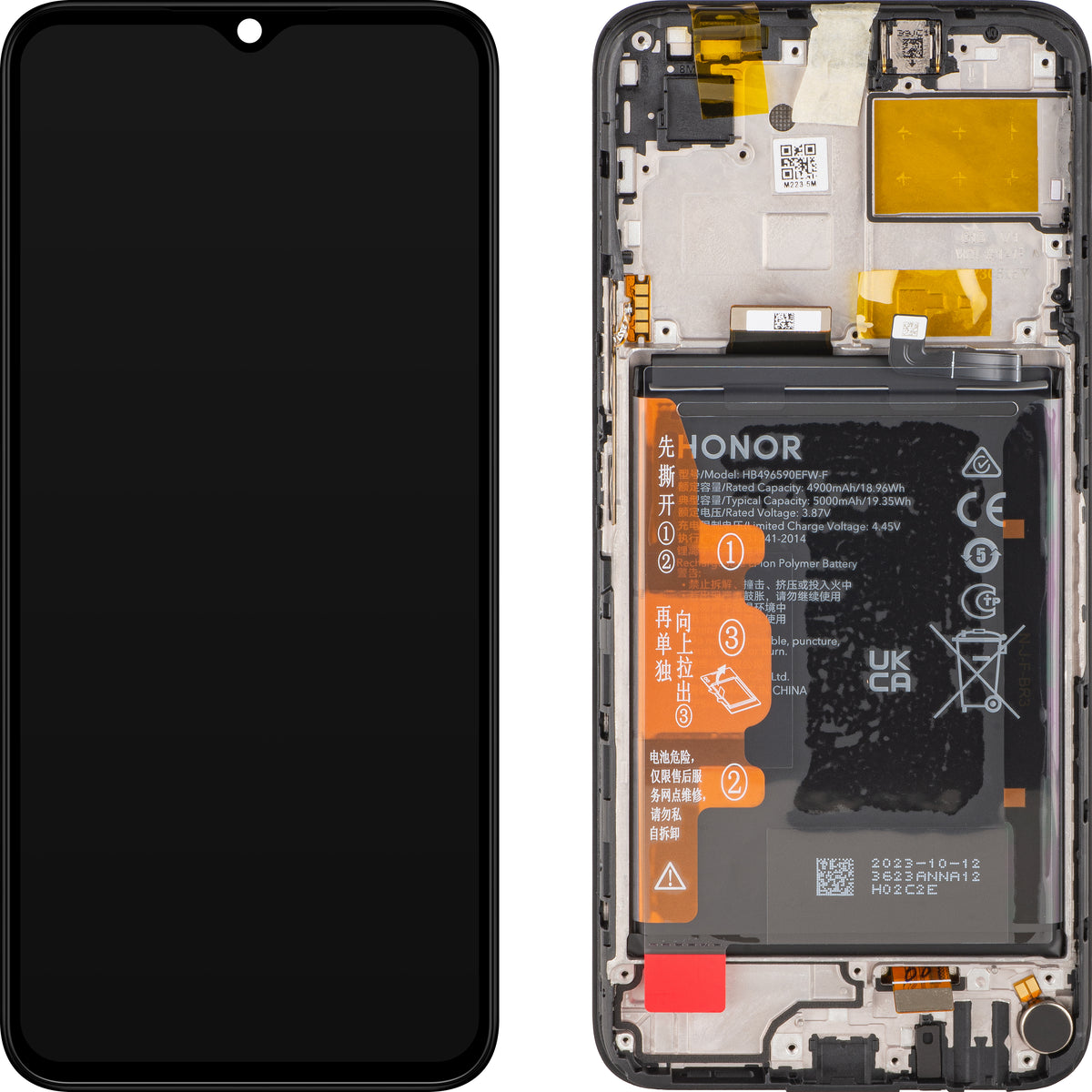 Display med Touchscreen Honor X5, med Ramme og Batteri, Svart, Service Pack 0235AENL