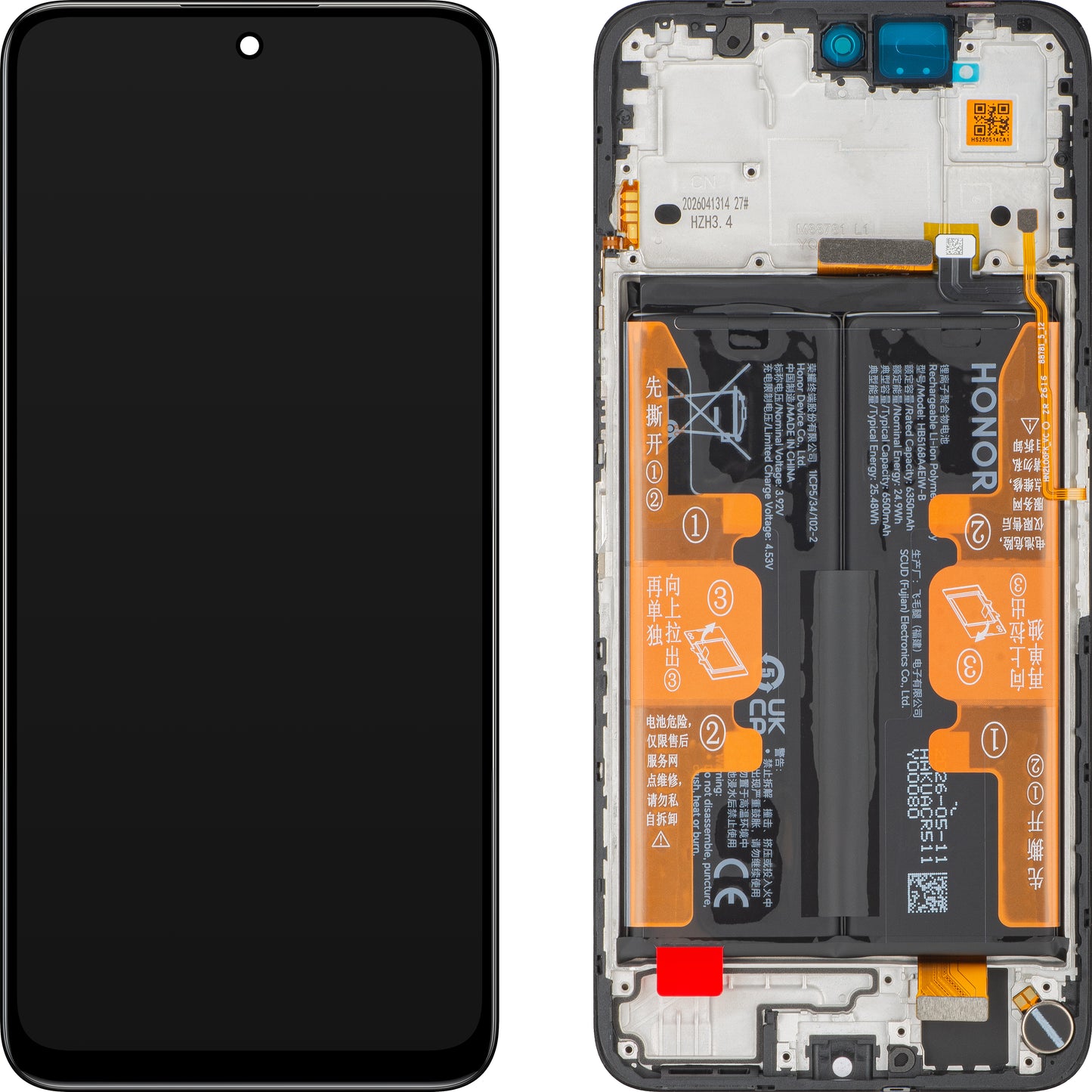 Touchscreen-display Honor 400 Smart 5G, med ramme og batteri, svart, Service Pack 0235AQSV