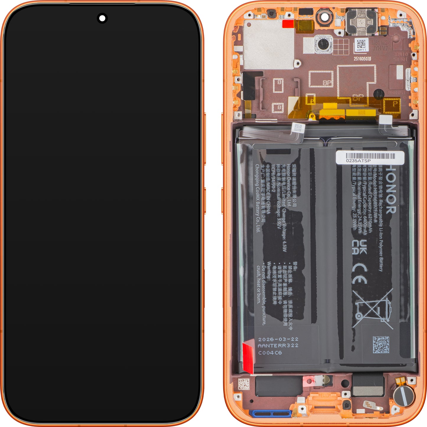 Touchscreen-display Honor 600, med ramme og batteri, oransje, Service Pack 0235ATSP