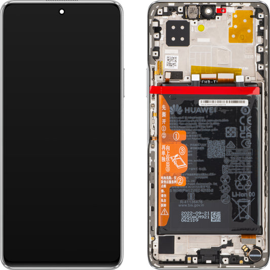 Berøringsskjerm Huawei nova 9 SE 4G, med ramme og batteri, perlehvit, Servicepakke 02354UWA